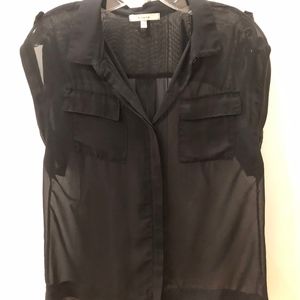 Black see through button up blouse